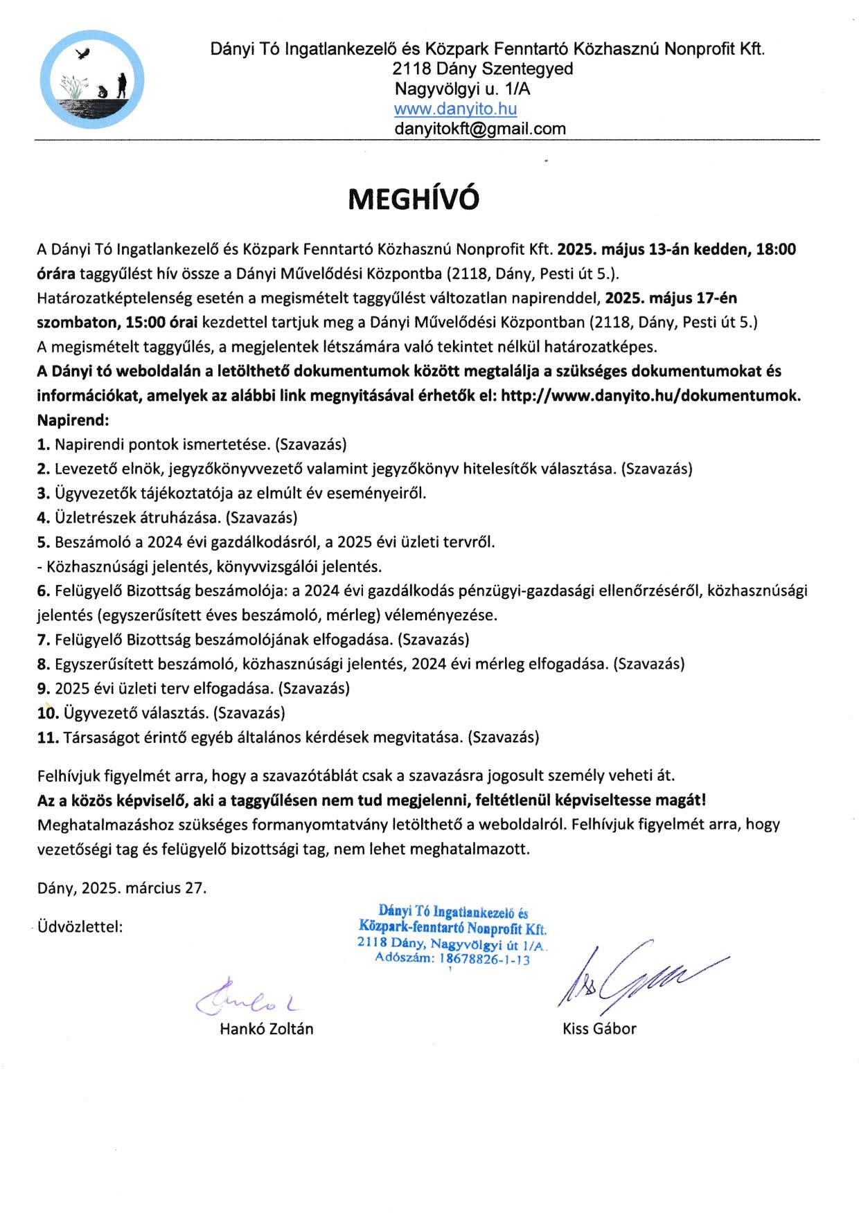 2025. évi taggyűlés meghívó